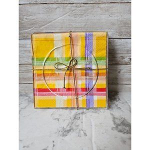 New Set of FOUR "No Sweat Coasters" Yellow Plaid 5 Inches